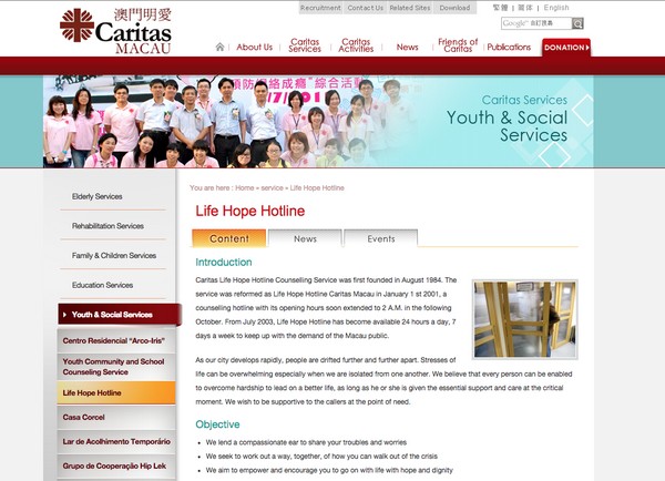 Caritas Macau’s English suicide helpline gets at least 2 calls per day