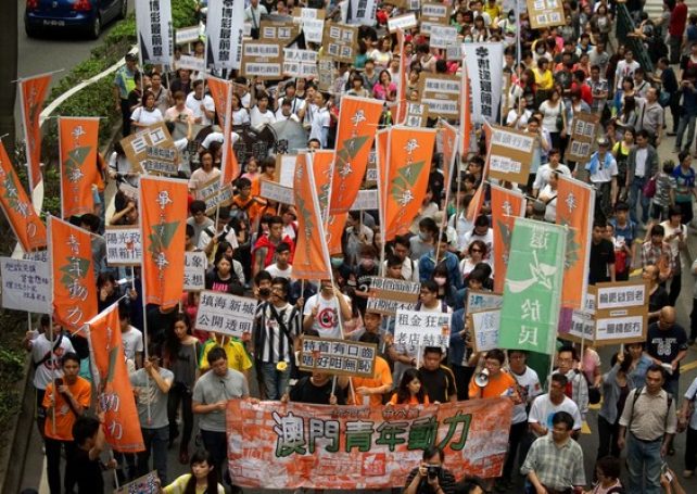 Macau labor protesters questioned by police