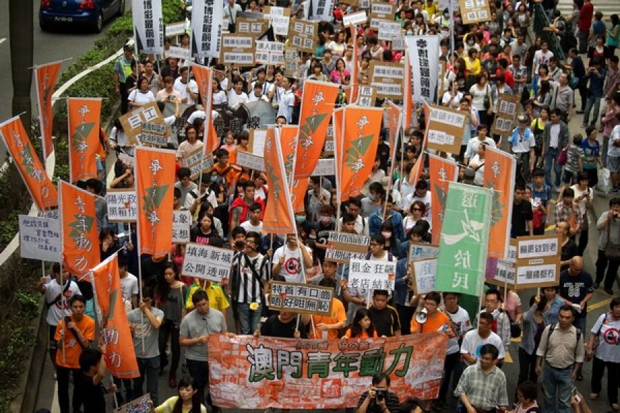 Macau labor protesters questioned by police