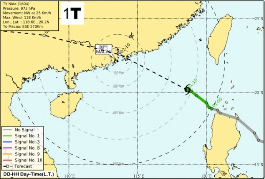 Macau hoists No.1 typhoon signal