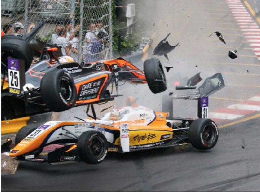 Terrifying crash suspends Macau Grand Prix as driver flies through the air