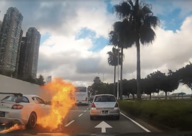 Car catches fire, driver escapes unscathed