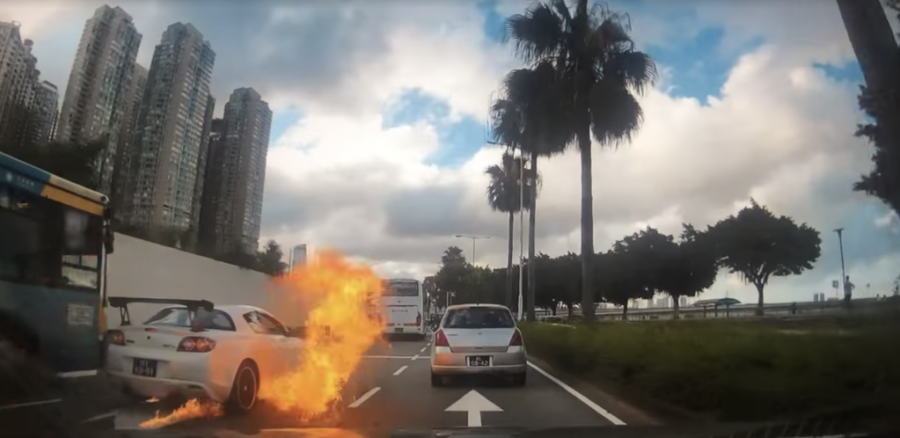 Car catches fire, driver escapes unscathed