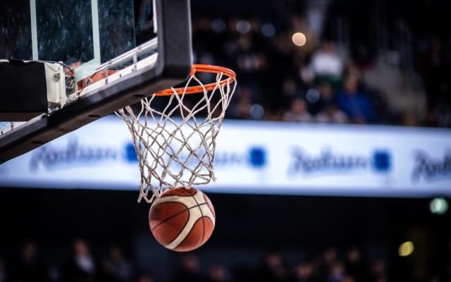 basketball game ball in hoop