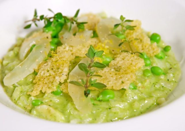 Green pea risotto with bacalhau by Chef Hans Rasmussen