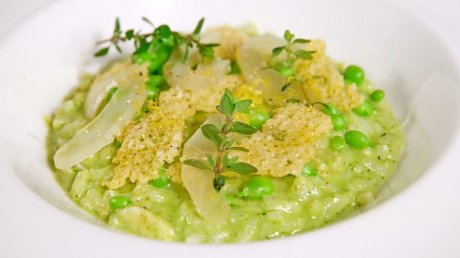 Green pea risotto with bacalhau by Chef Hans Rasmussen