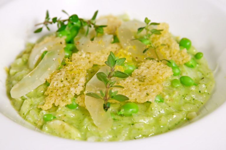 Green pea risotto with bacalhau by Chef Hans Rasmussen