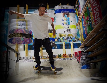 Jolian Chan doing tricks inside EXIT