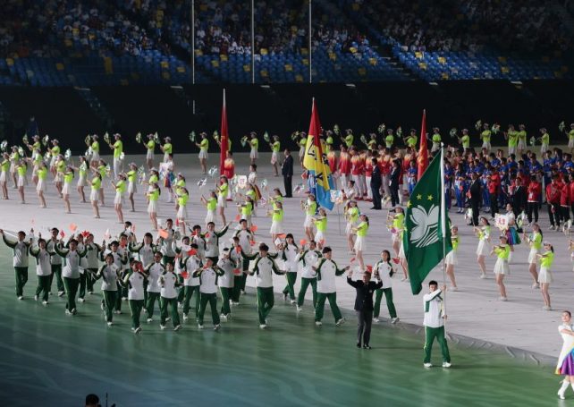 Macao teen girl artistic swimming team perform at National Games