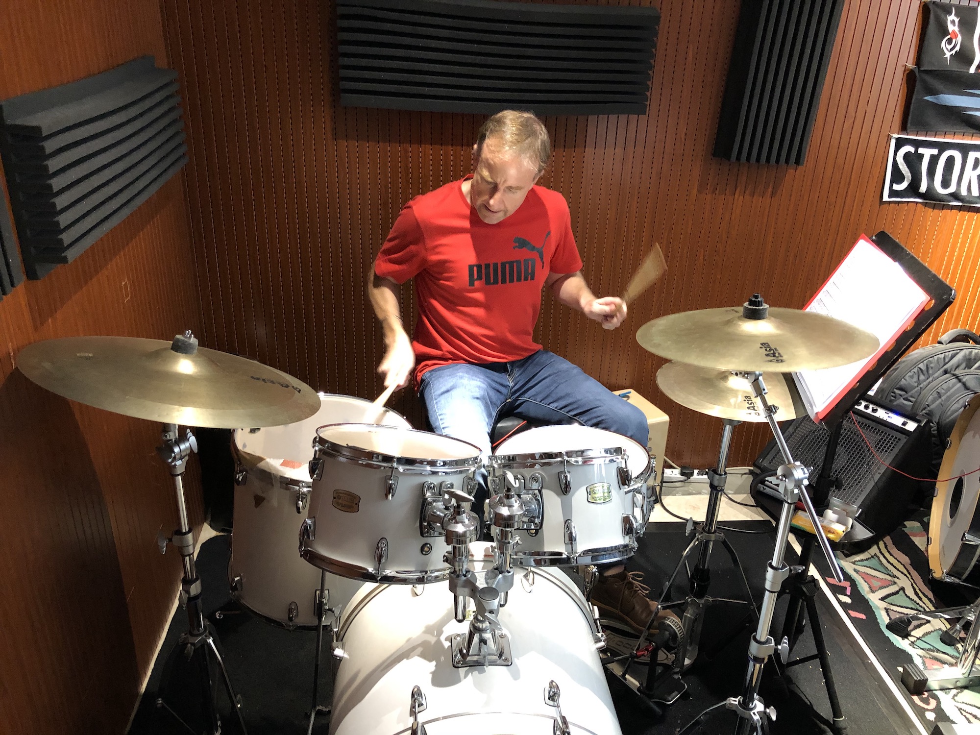 Glenn McCartney practicing the drums
