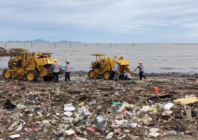 Heavy rain and flooding strew Macao’s beaches and offshore waters with rubbish