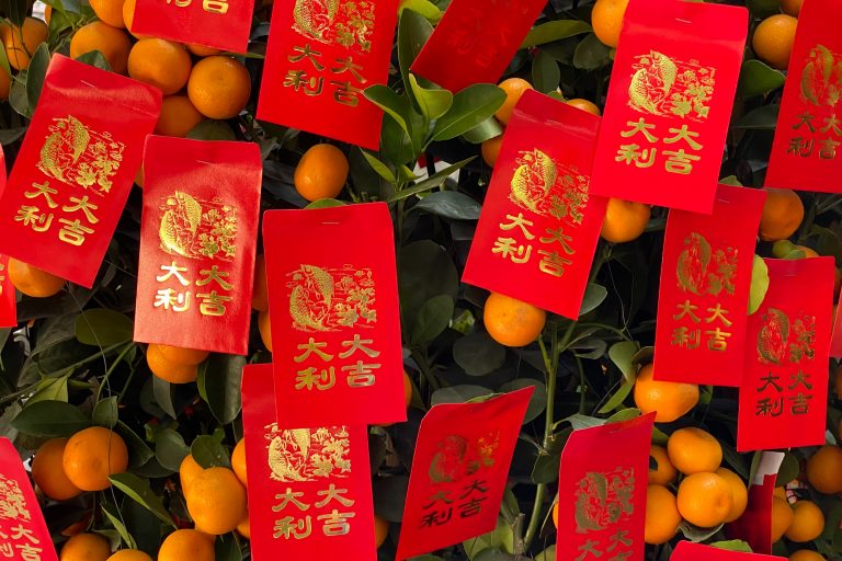 Chinese New Year Traditions kumquat tree red packets