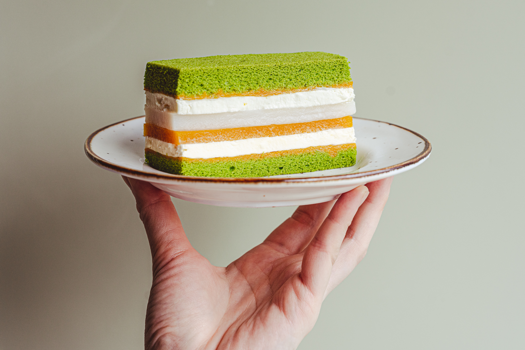 Pandan Mango Mochi Coconut Cream Cake Sandwich