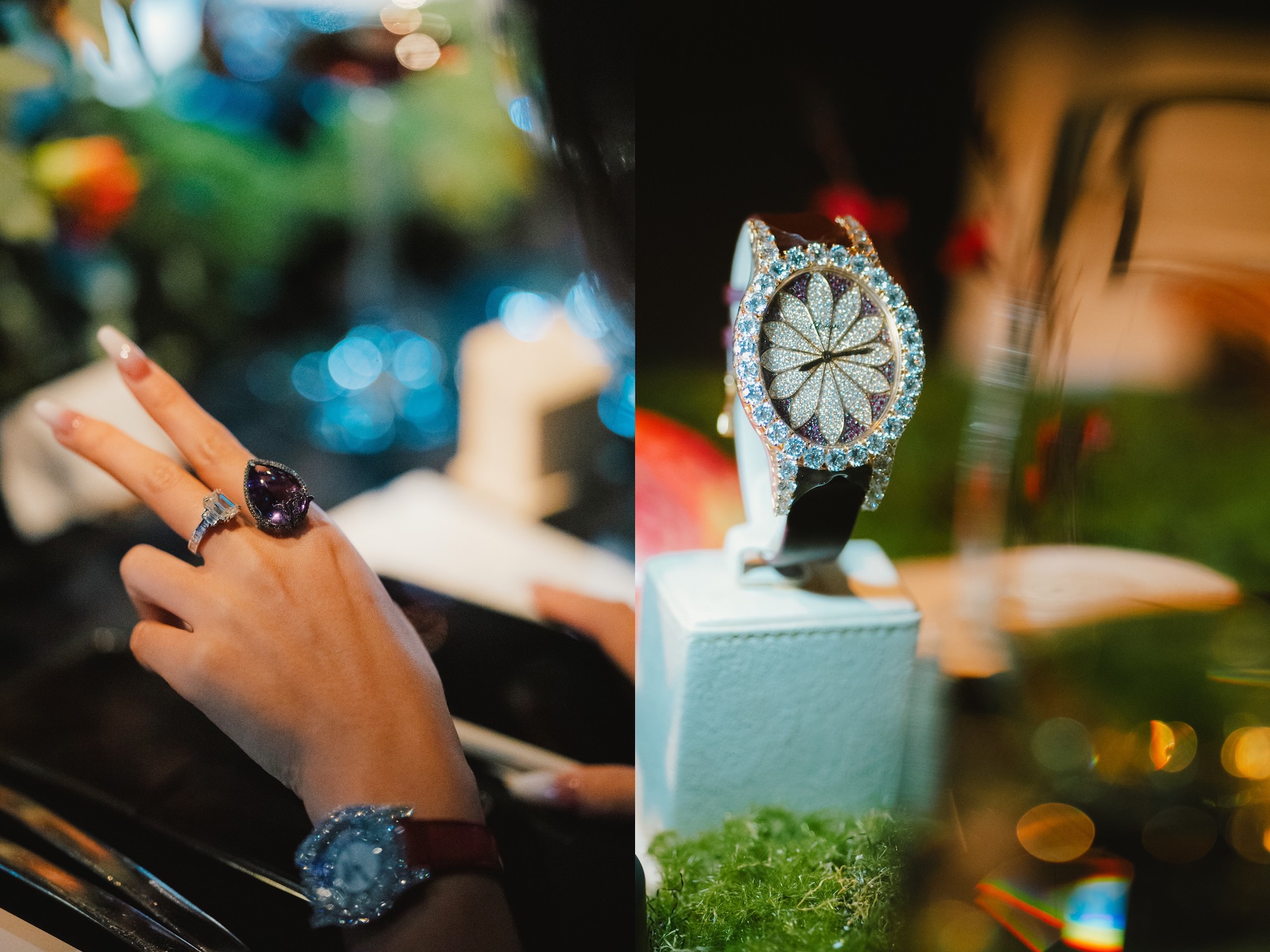 Chopard jewellery pieces featured within the table’s centrepieces