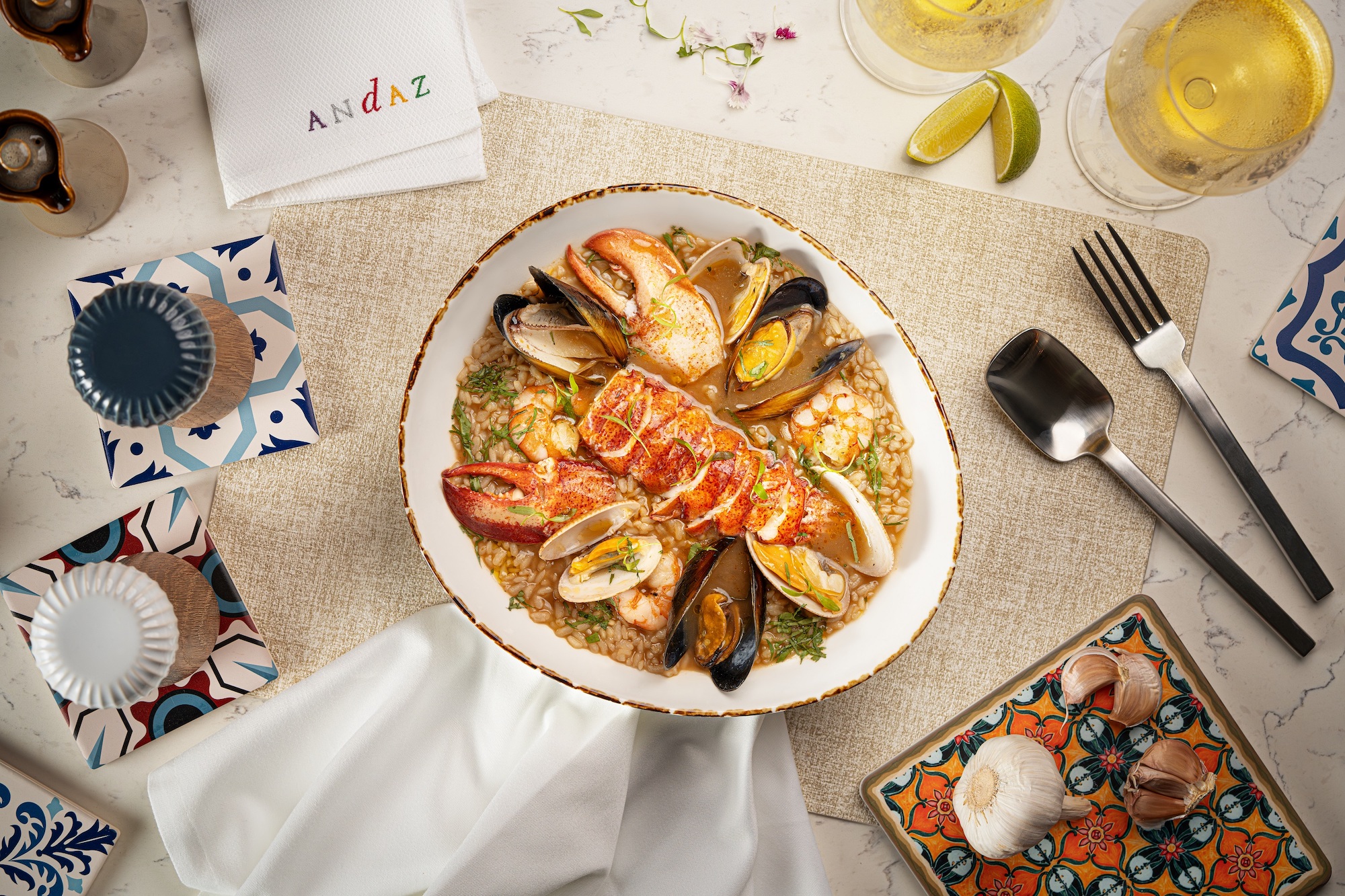 Portuguese Seafood Rice with Clams, Mussels, Prawns and Bos ton Lobster