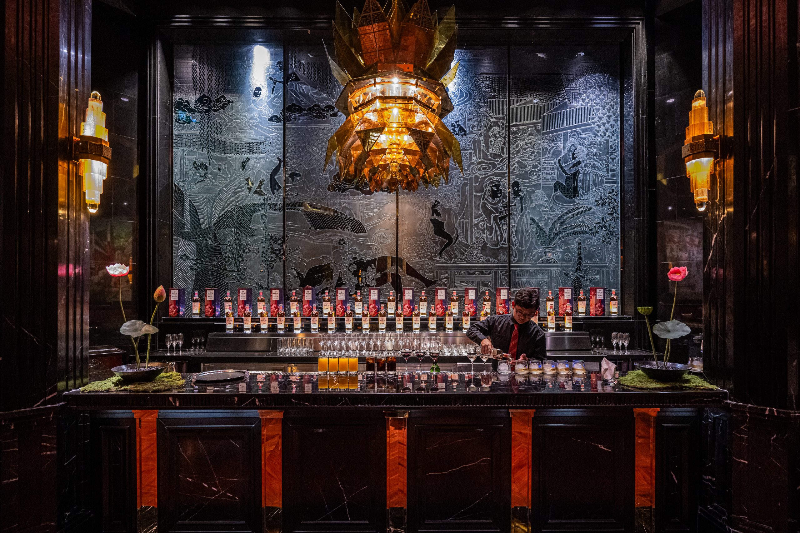The Macallan Lithe China Rouge bar and bartender