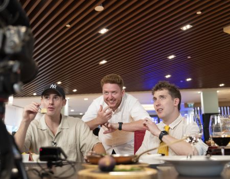 Josh, Ollie and Luke from JOLLY try Macanese food at the IFTM Educational Restaurant