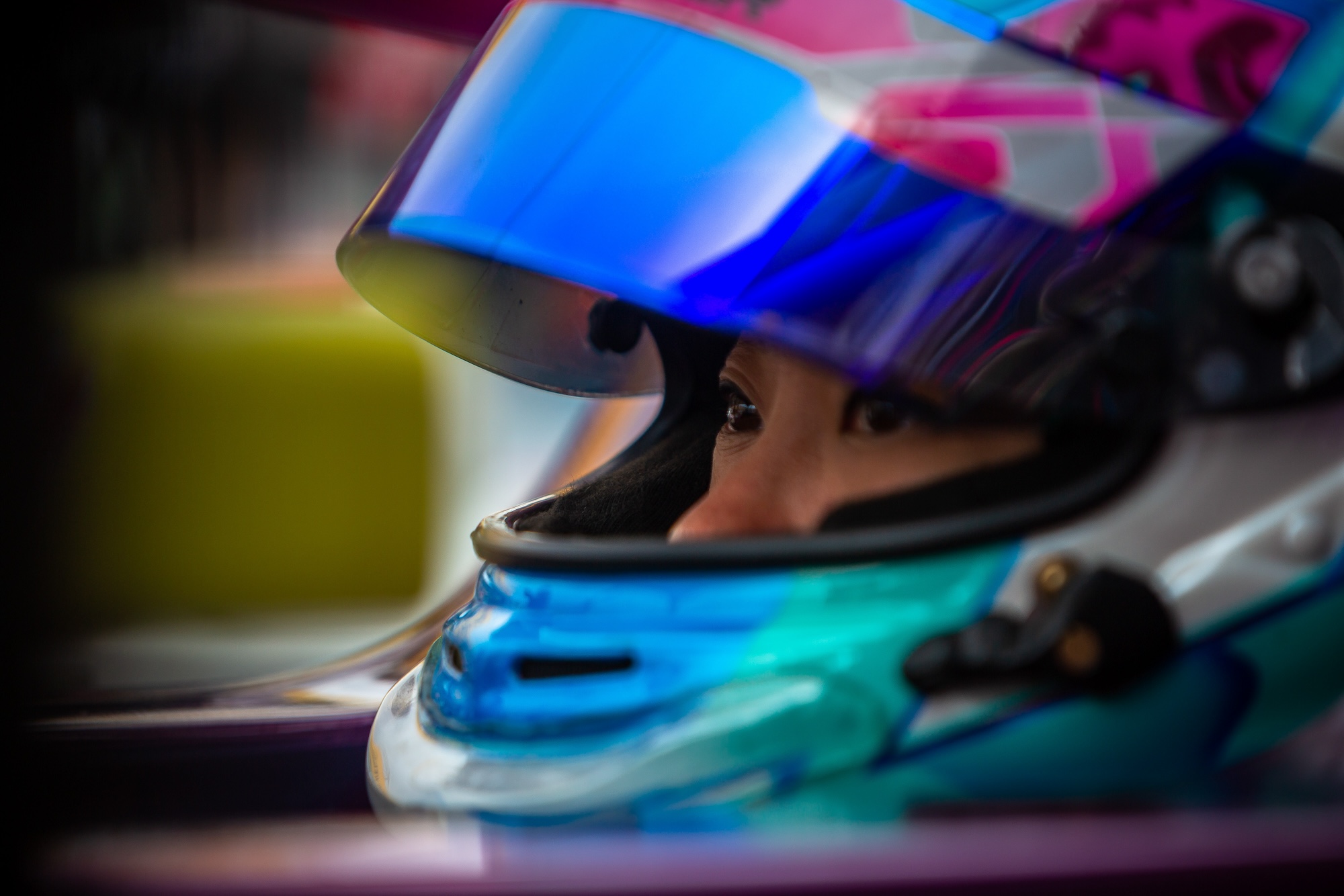 Vivian Siu of Champ Motorsports is a picture of concentration in her F4 car as she prepares for a qualifying round