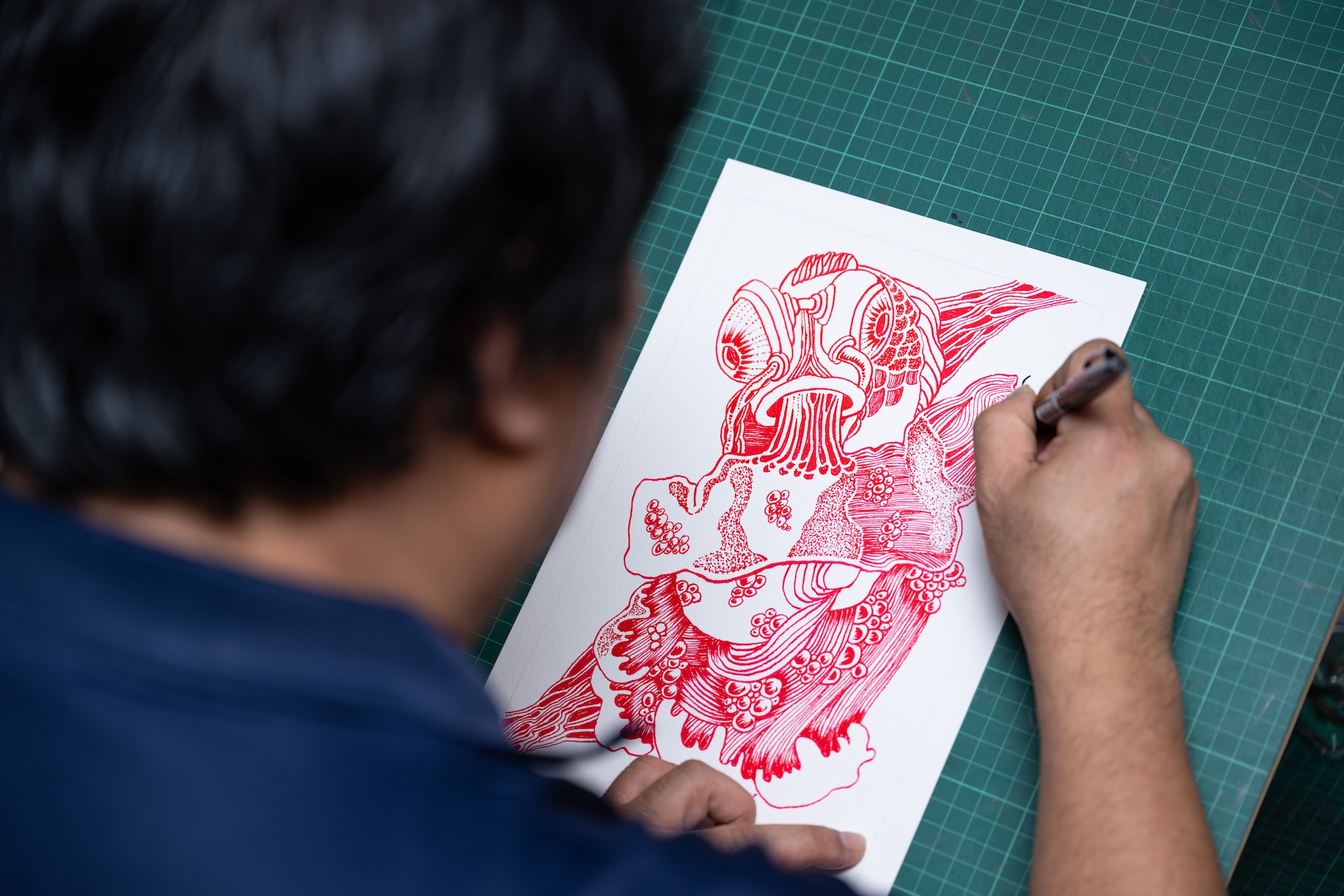 Balajadia’s intricate pen drawings are completely improvised