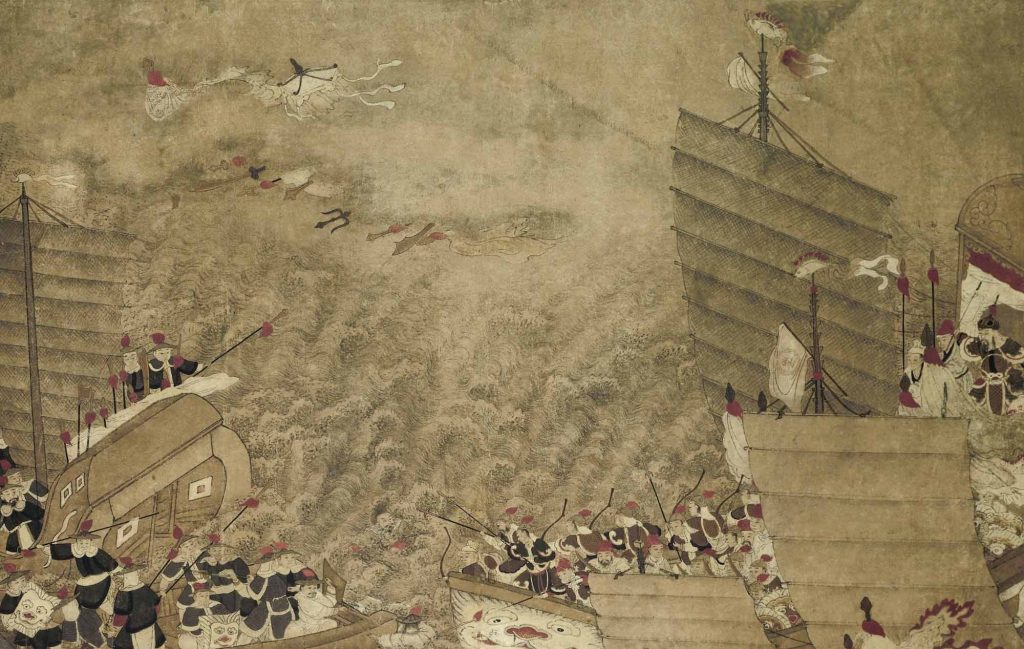 A battle between Japanese and Chinese pirates, by an anonymous Chinese artist, c. 1700-1800, ink on paper