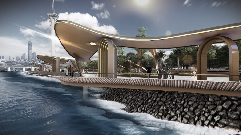 A rendition of a design for a waterfront promenade in Macao by JWCC Architecture