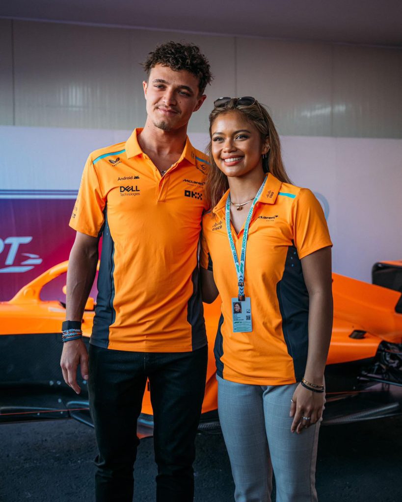 McLaren’s F1 driver Lando Norris with Bustamante before the start of the F1 Academy