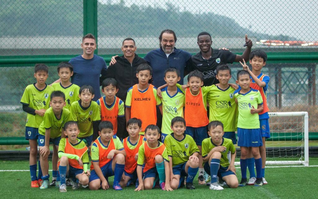 (Back row from left) Ivo, Gomes, Ivo’s agent Cesar Soler and coach Lixio Adzayi during a training session in Macao