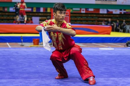 In this November 2013 file photo, Macao's Jia Rui performs with a sword in the men's daoshu event at the 12th World Wushu Championship in Kuala Lumpur, Malaysia
