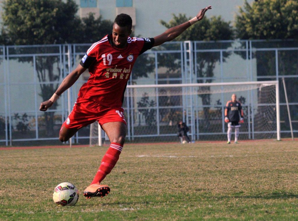 Taylor pictured playing for Ka I against Chao Pak Kei in 2015