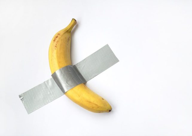 A banana duct-taped to the wall has sold for more than US$5 million at Sotheby’s