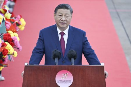 President Xi Jinping, pictured here at the airport yesterday, is on his third visit to Macao as president, and will stay until tomorrow afternoon