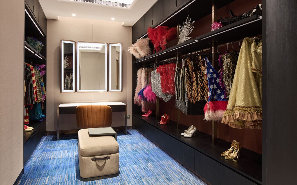 The expansive walk-in closets inside the Star dressing rooms ensure performers can prepare for every scene or event with ease