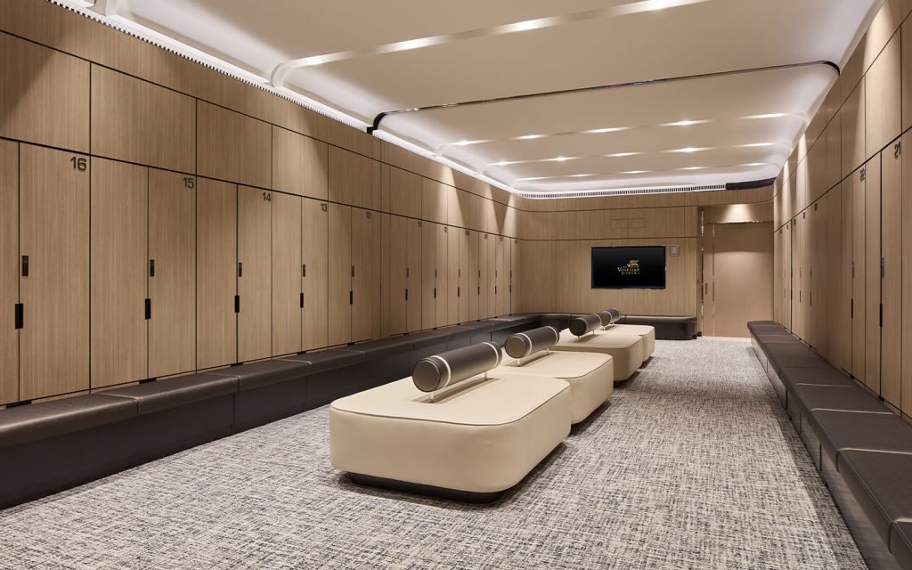 The arena’s new locker rooms will elevate every game day with plush furniture, leather accents and lots of space to stretch out