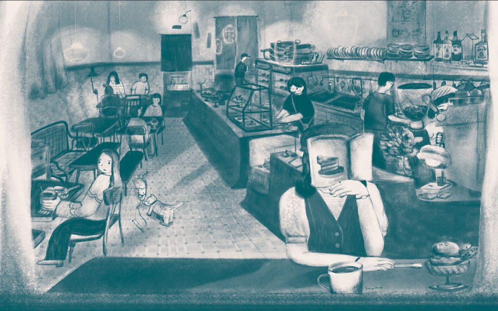 An illustrated work of Yang’s co-owned café Iat Iat