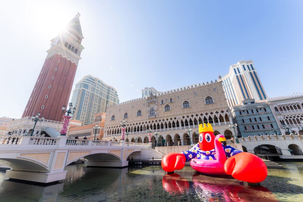 While on vacation in Macao, the Lobster Flamingo will be bobbing around the lagoon until mid-March