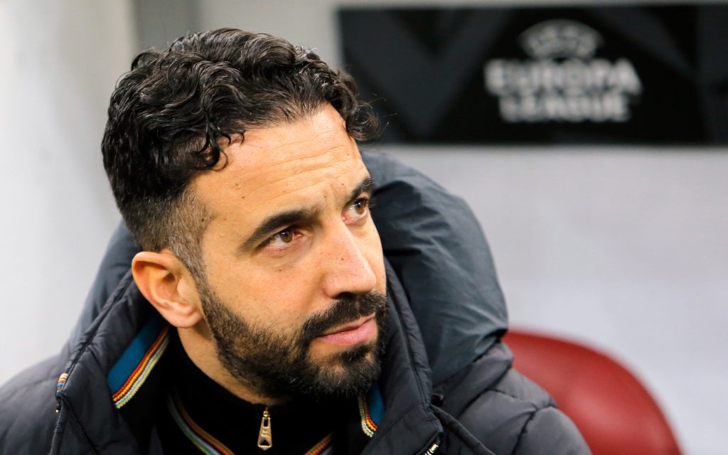 Manchester United's coach Ruben Amorim looks on during the match against FCSB