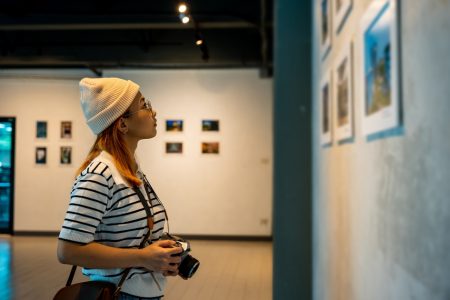 Spectator at art exhibition