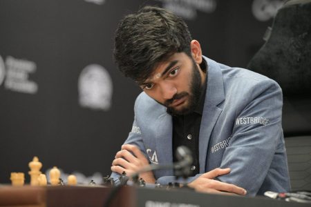Gukesh Dommaraju of India pictured during his game against Ding Liren of China during the FIDE World Chess Championship 2024 in Singapore on 12 December 2024 - Photo by Then Chih Wey/Xinhua