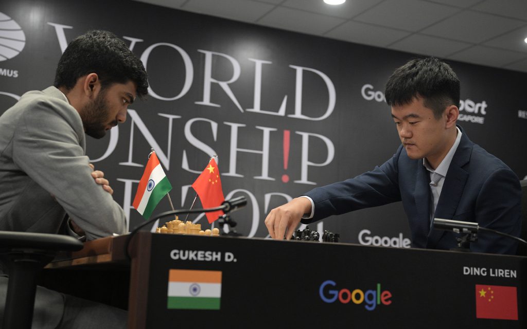 Dommaraju seen on his way to victory against Ding to become youngest World Chess Champion