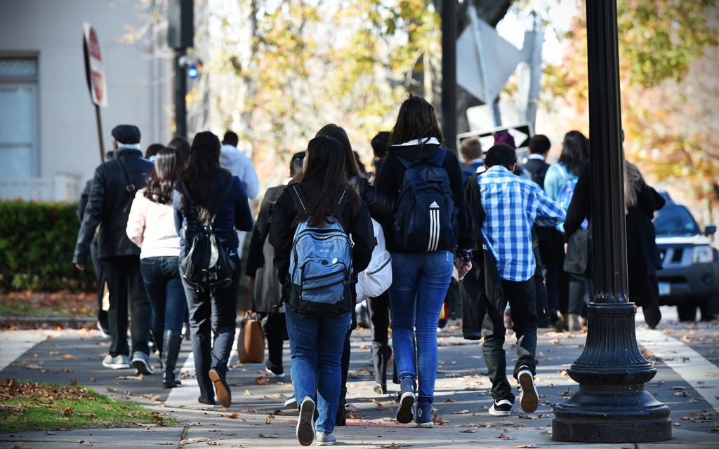 Students walk through the campus of Yale. Washington’s aggressive visa policies have impact applications to Ivy League and other US universities