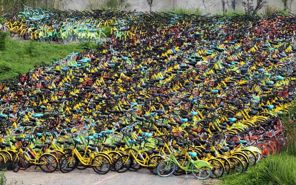 Sprawling bike parks, like this one in Shanghai, can be found in all major cities