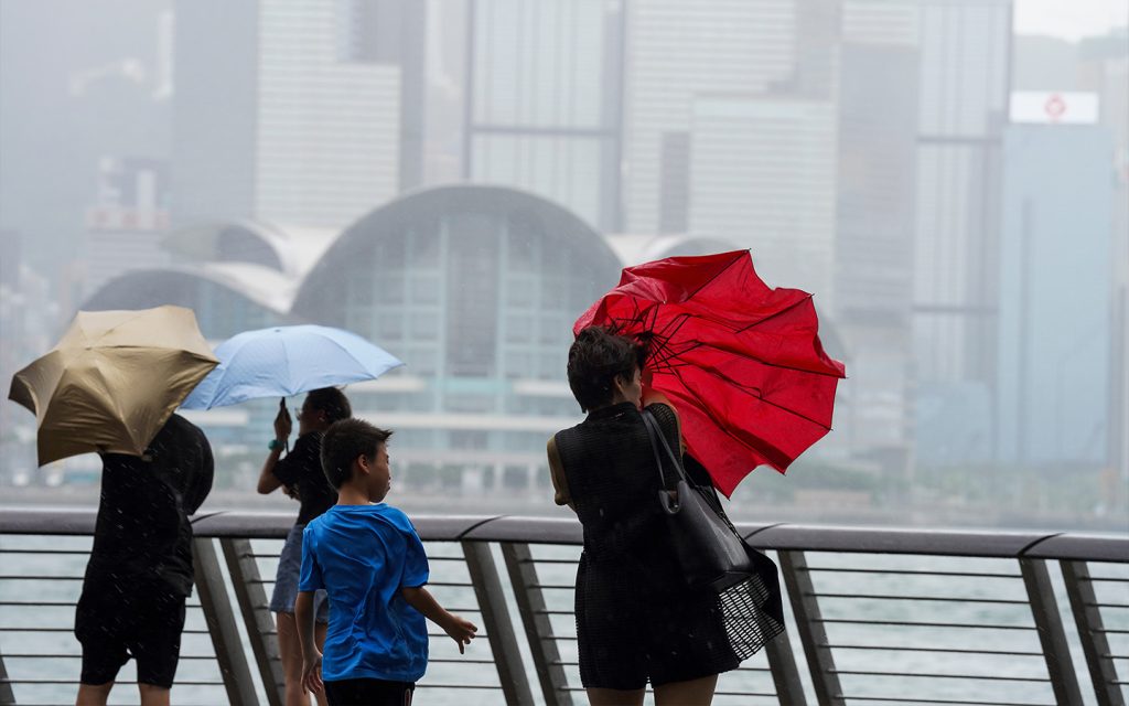 Tapah has brought intense winds and heavy rain to neighbouring Hong Kong this morning