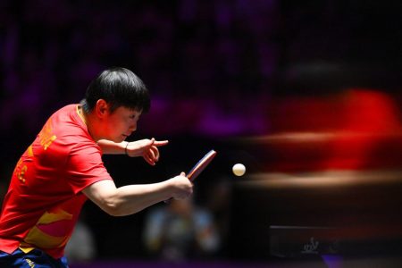 Sun Yingsha competes in the women’s singles Round of 32 against Wales’ Anna Hursey at WTT Champions Macao