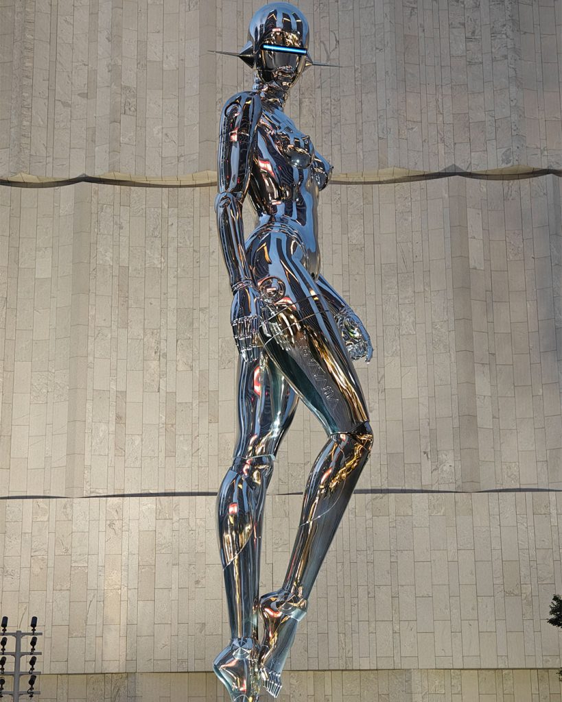 The 12-meter sculpture "Sexy Robot Walking in the Space" pictured earlier this year at Sorayama’s exhibition in Shanghai