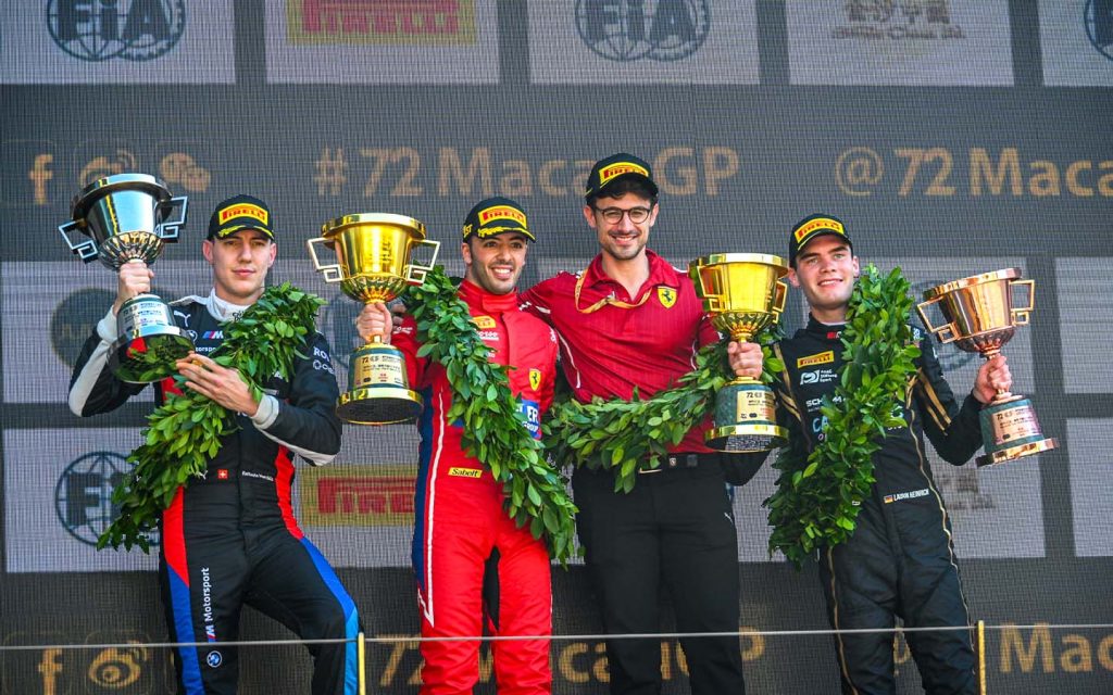 Fuoco (second from left), Marciello (left) and Heinrich (right) pictured on the podium