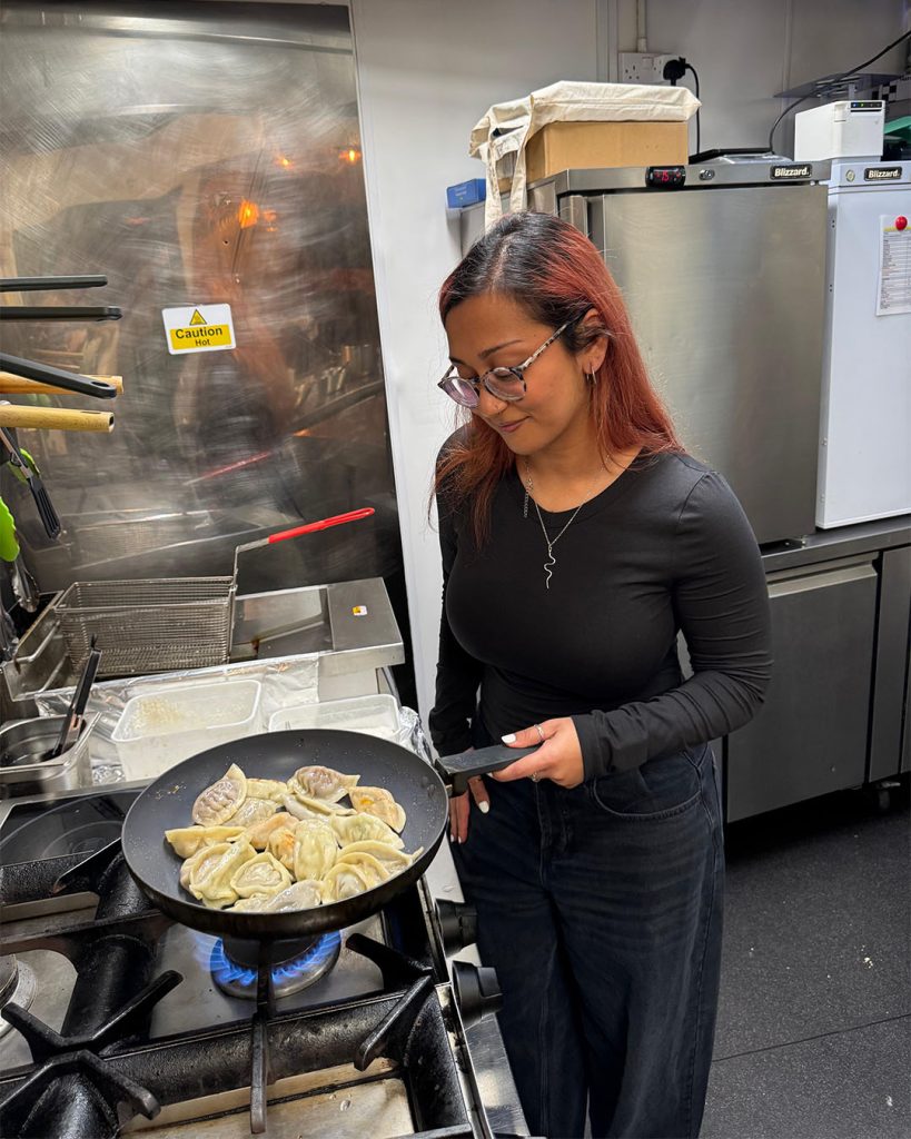 Jessica Menezes cooking dumplings, a recurring feature in her approachable home-style Asian recipes