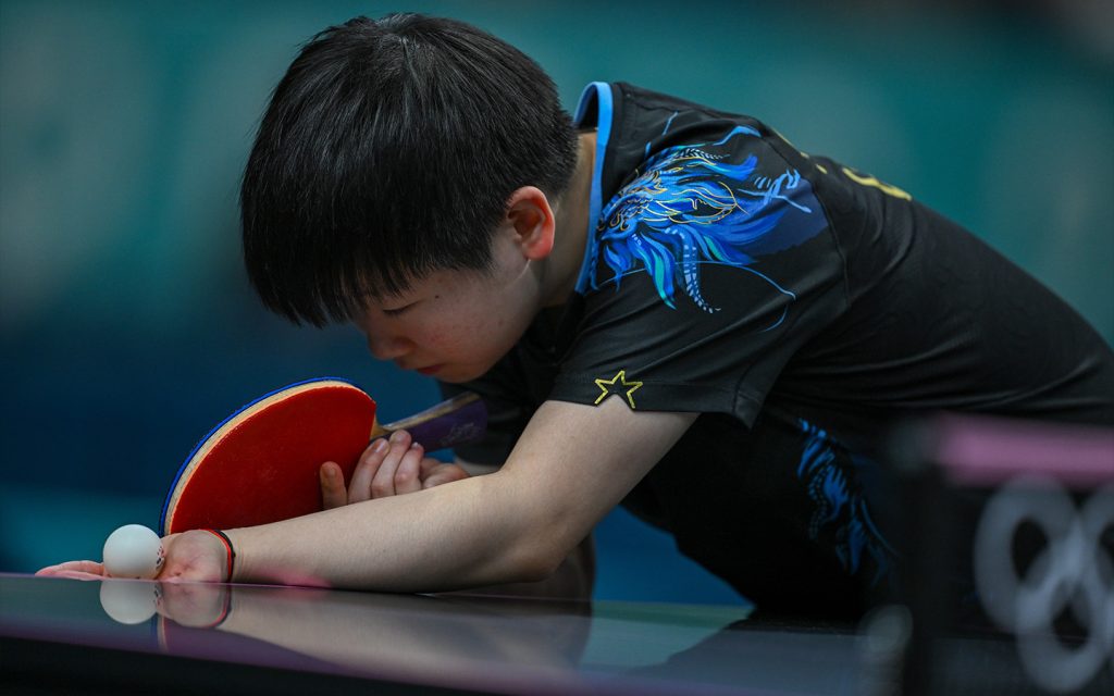 China’s Sun Yingsha competes during the Table Tennis Women’s Singles quarterfinal match at the Olympic Games Paris 2024
