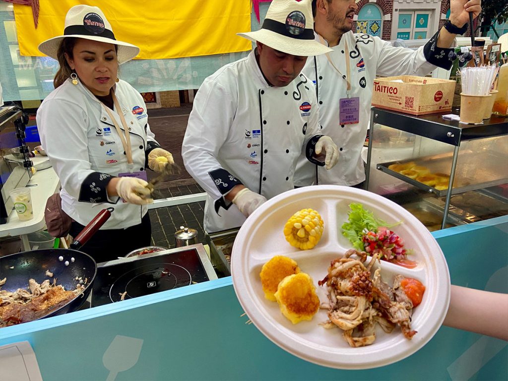 Ecuadorian roasted pork, but the delicious potato cake is almost the real star of the dish